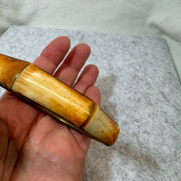 Hexagon-Shaped Vintage Brass Bone Bangle Bracelet 70's BoHo statement piece - Picture 8 of 10